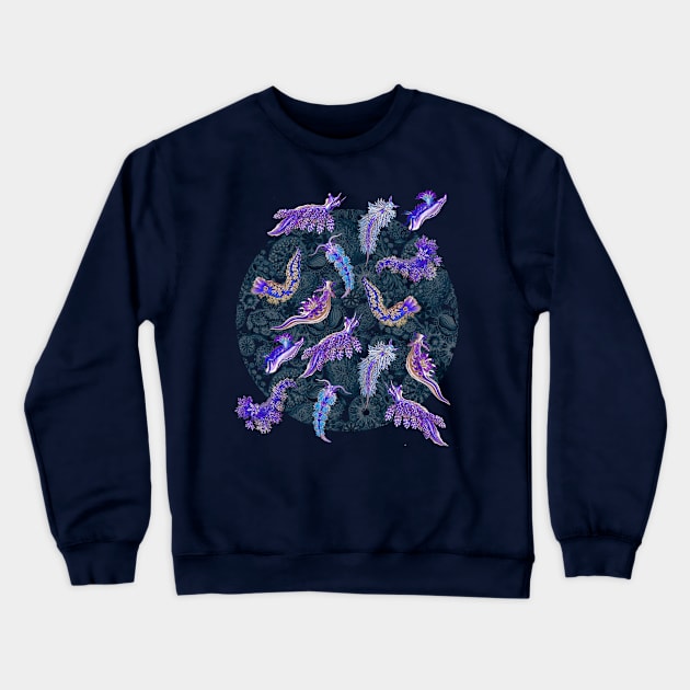 Ernst Haeckel Purple Hued Nudibranch  on Cerulean  Sea Squirts Crewneck Sweatshirt by Scientistudio